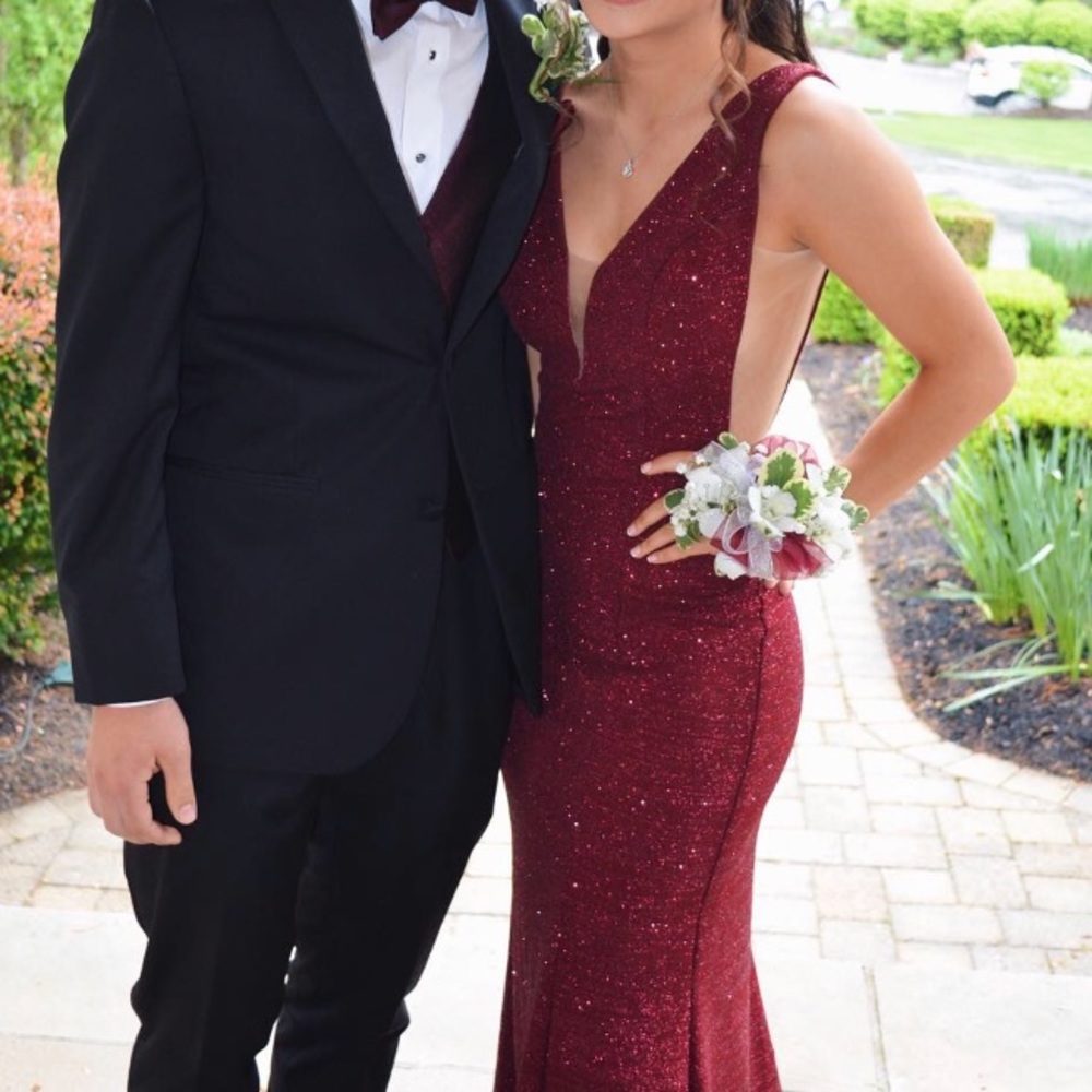 Jovani sparkly Wine Red maroon prom dress